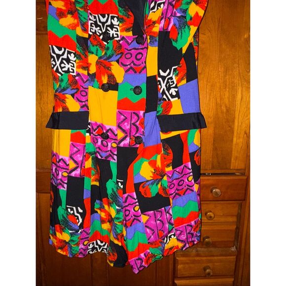 Vintage 90s Knapp Studio California Sleeveless Jumper Dress – Bright Abstract Pa - Picture 3 of 13